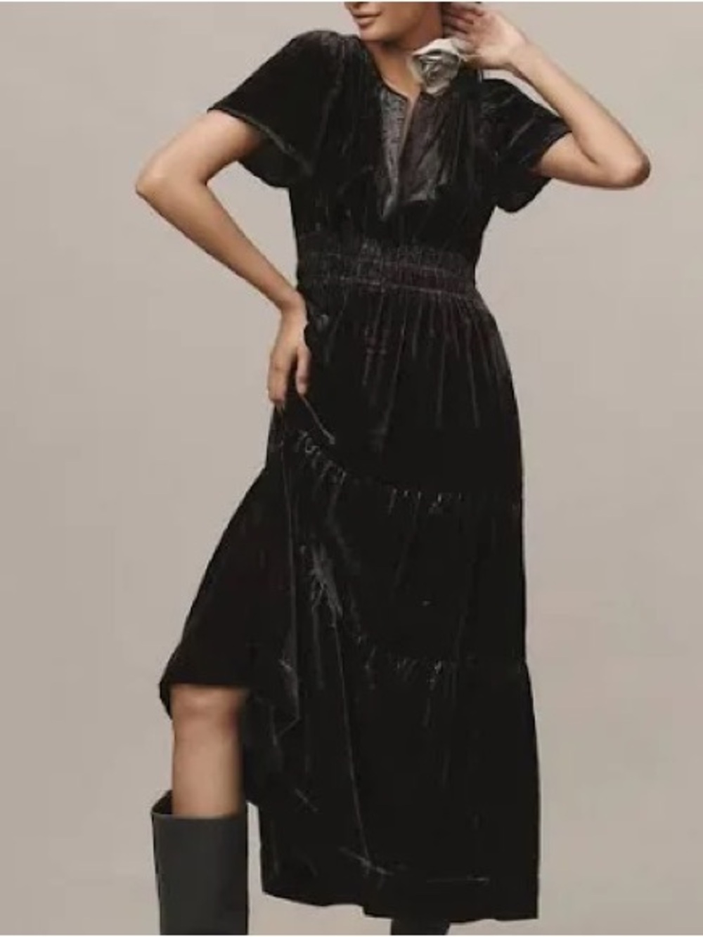 NWT Anthropologie Katerina Button-Front Dress Black Velvet Wedding Cocktail